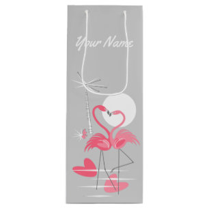 Flamingo Love Name gift bag wine