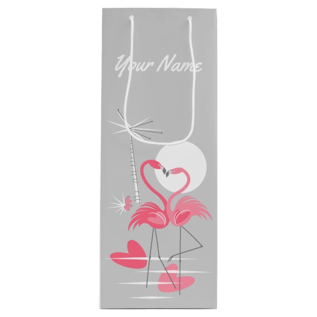 Flamingo Love Name gift bag wine (Front)