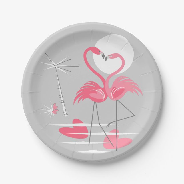 Flamingo Love paper plates (Front)