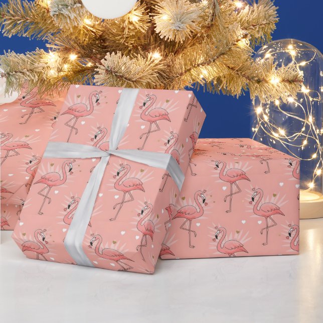 Flamingo Love Pattern Valentine Wrapping Paper (Holidays)