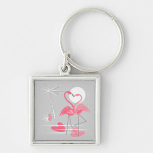 Flamingo Love premium keychain square