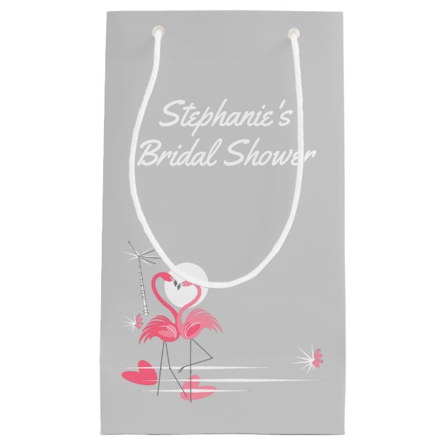 Flamingo Love Side Bridal Shower small Gift Bag (Front)