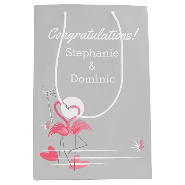 Flamingo Love Side Congratulations Names medium Gift Bag (Front)