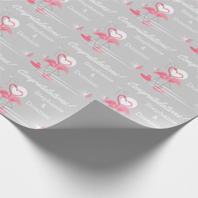 Flamingo Love Side Congratulations Names Wrapping Paper (Corner)