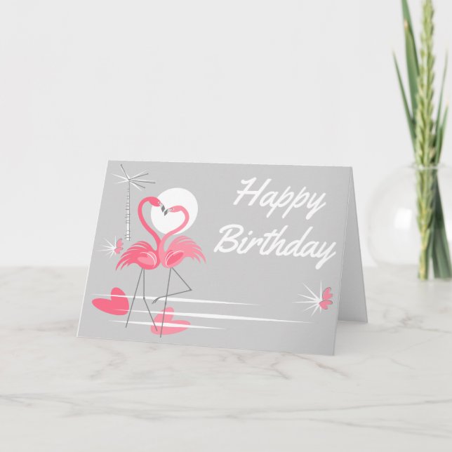 Flamingo Love Side Happy Birthday Card (Front)