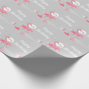 Flamingo Love Side Happy Birthday wrapping paper