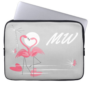 Flamingo Love Side Monogram laptop sleeve 13"