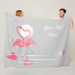 Flamingo Love Side Text fleece blanket horizontal