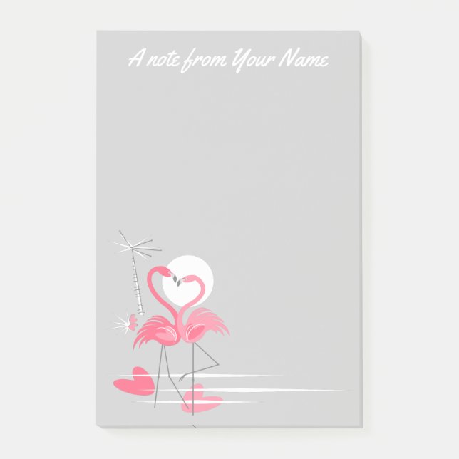 Flamingo Love Side Text post-it notes vertical (Front)