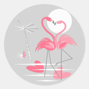 Flamingo Love sticker round