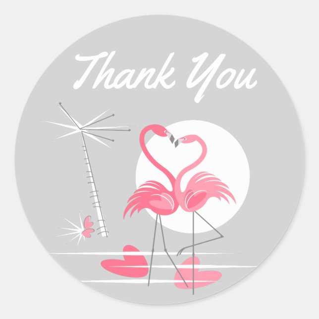 Flamingo Love sticker Thank You round (Front)