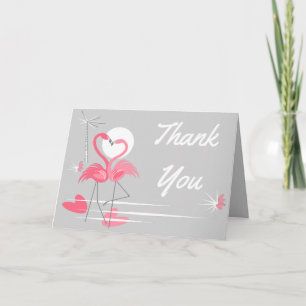 Flamingo Love Thank You inside text grey landscape Card