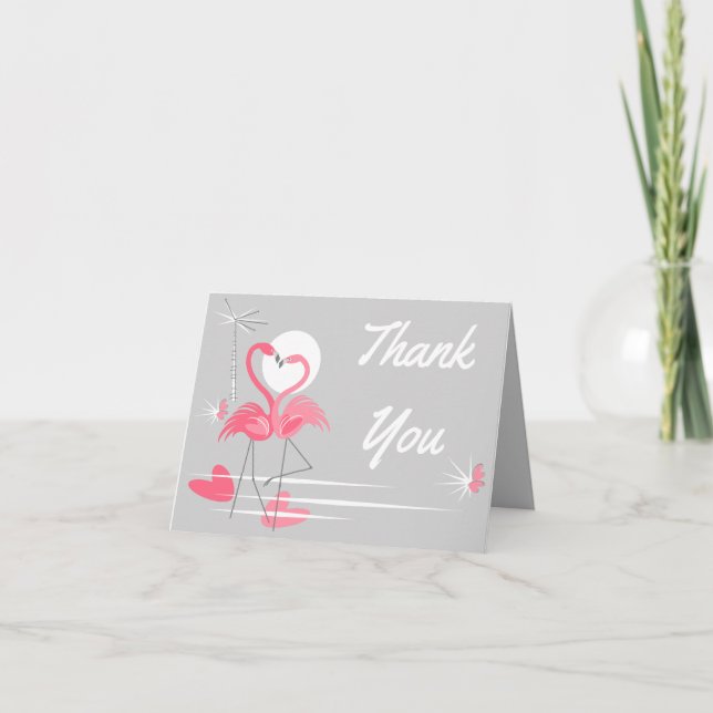 Flamingo Love Thank You text grey note card (Front)