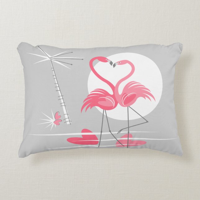 Flamingo Love tiled back throw pillow accent (Front)