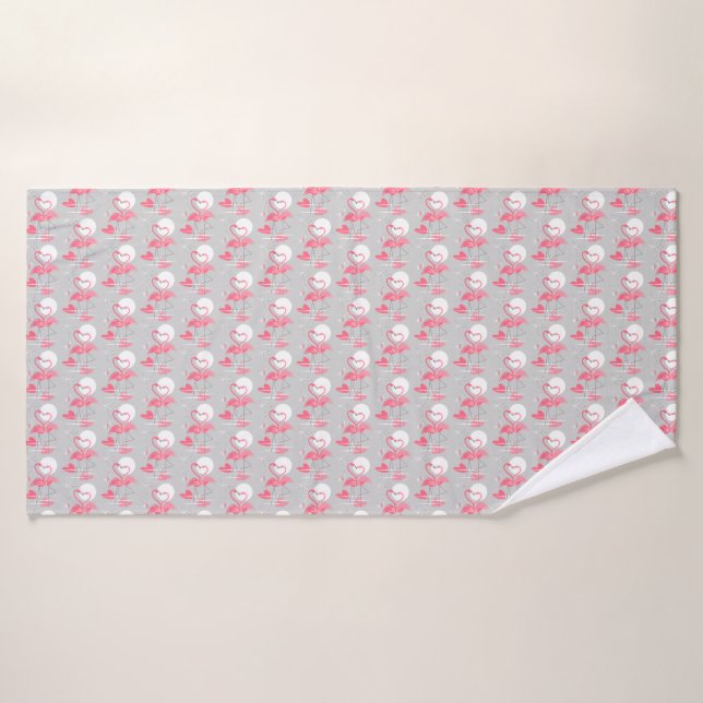 Flamingo Love Tiled bath towel (Bath Towel)