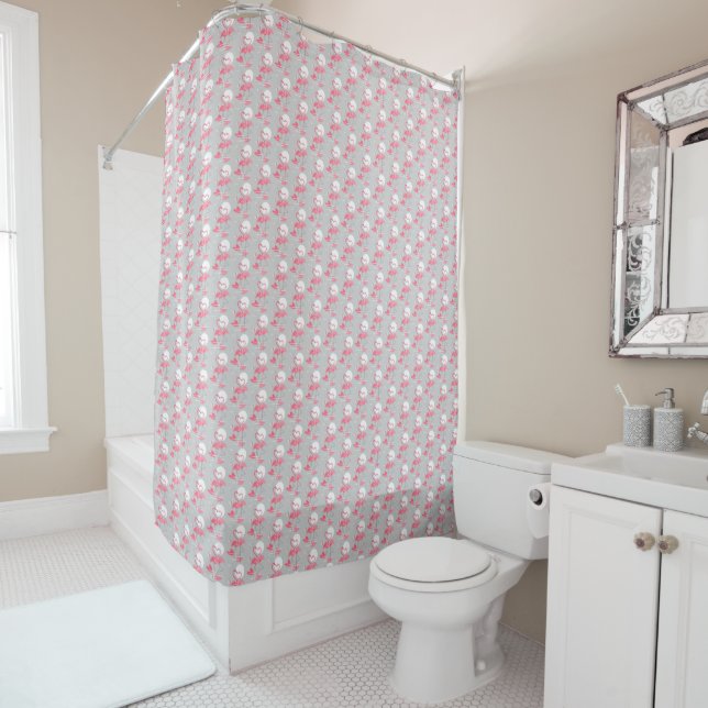 Flamingo Love Tiled shower curtain (In Situ)