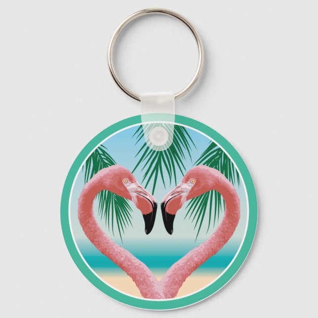 Flamingo Love (Tropical Valentine) Key Ring (Front)