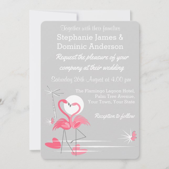 Flamingo Love wedding invitation (Front)