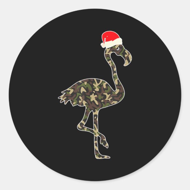 Flamingo Lover Christmas Santa Hat Camouflage Illu Classic Round Sticker (Front)