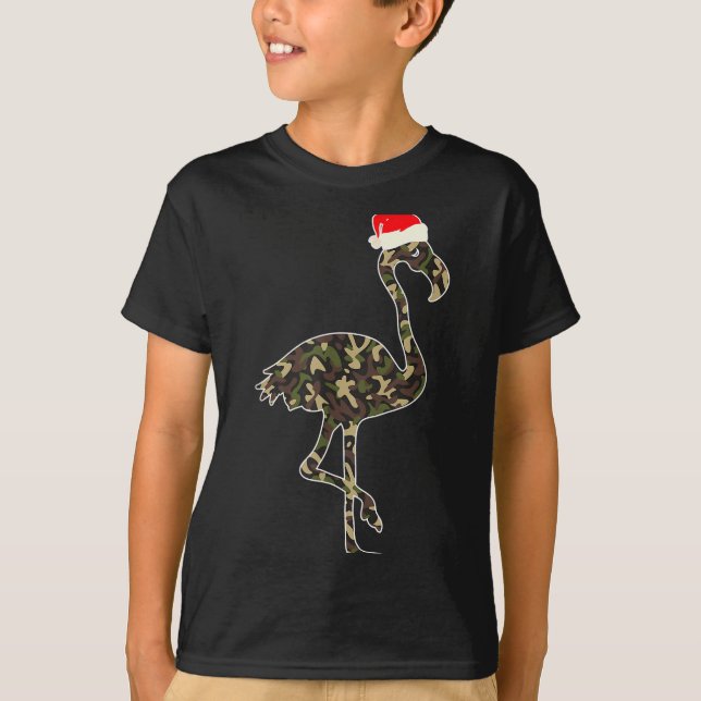 Flamingo Lover Christmas Santa Hat Camouflage Illu T-Shirt (Front)