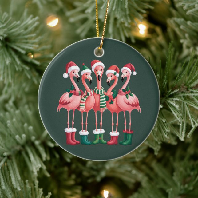 Flamingo Lover Gift Christmas Merry Xmas Ceramic Tree Decoration (Tree)