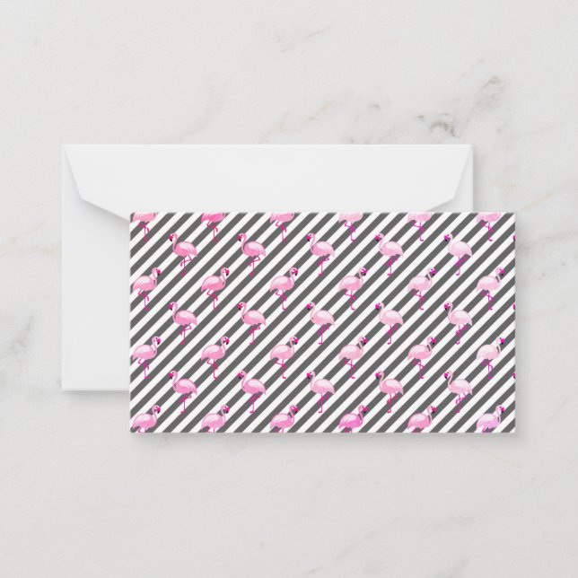 Flamingo Lover Pink Bird Diagonal Stripes Card (Front)