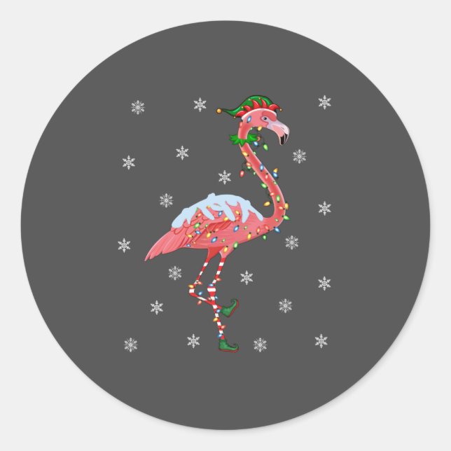 Flamingo Lover Xmas Gift Santa Hat Elf Flamingo Classic Round Sticker (Front)