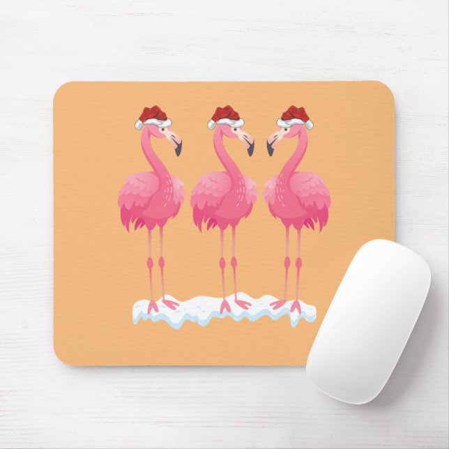 Flamingo Lover Xmas Lighting Santa Pink Flamingos Mouse Pad (With Mouse)