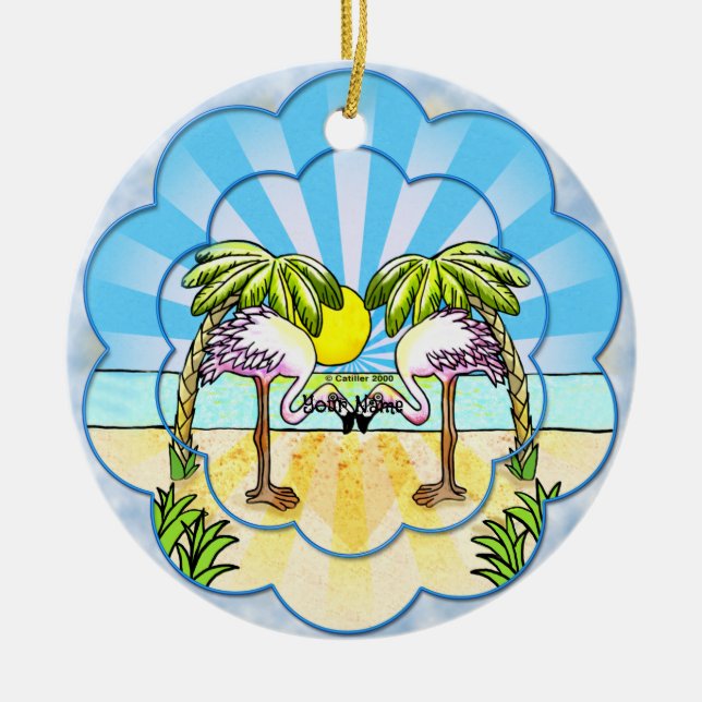 Flamingo lovers  ceramic tree decoration (Front)