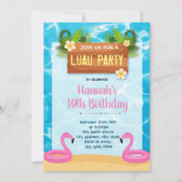 Flamingo luau birthday party invitation