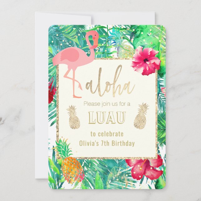 flamingo luau party invitation (Front)