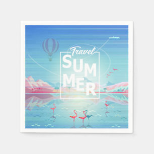 Flamingo, Magic Travel, Tropical Sea Beach, Trendy Napkin