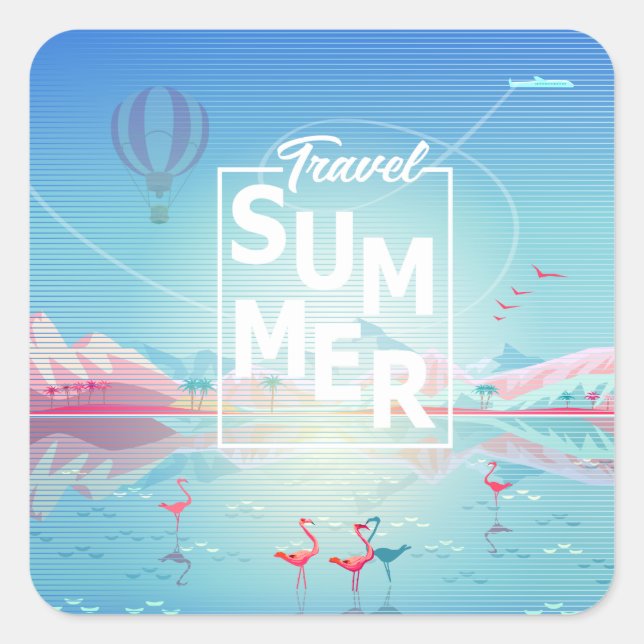 Flamingo, Magic Travel Tropical Sea Beach Trendy Square Sticker (Front)