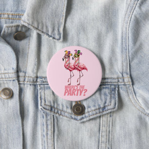 Flamingo Mardi Gras Party Goers 7.5 Cm Round Badge
