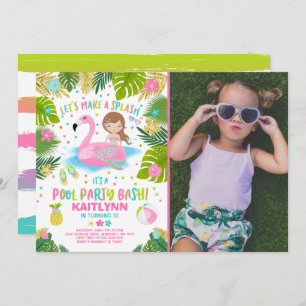 Flamingo & Mermaid Pool Party Invitation Tropical