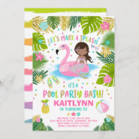Flamingo & Mermaid Pool Party Invitation Tropical