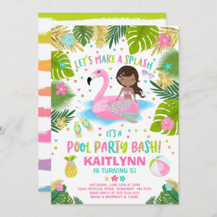 Flamingo & Mermaid Pool Party Invitation Tropical
