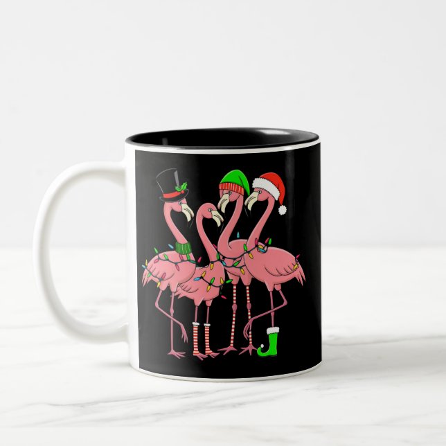 Flamingo Merry Christmas Funny Flamingo Lover Gift Two-Tone Coffee Mug (Left)
