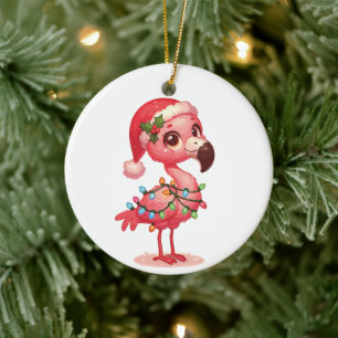 Flamingo Merry Christmas Winter Animals Flamingos Ceramic Tree Decoration