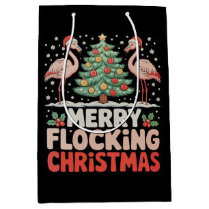 Flamingo Merry Flocking Christmas Funny Xmas Medium Gift Bag