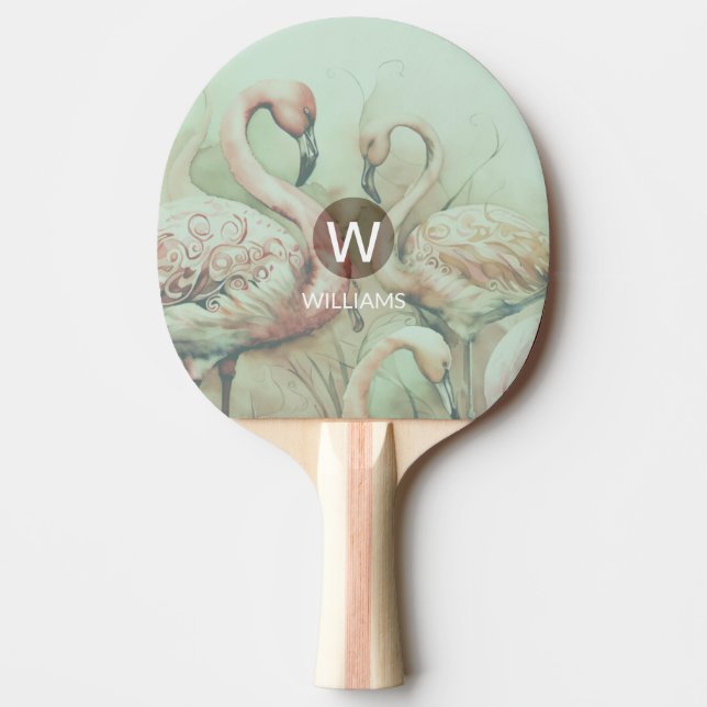 Flamingo Monogram Personalised Ping Pong Paddle (Front)