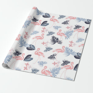 Flamingo, monstera Navy blush pink dusty blue Wr Wrapping Paper