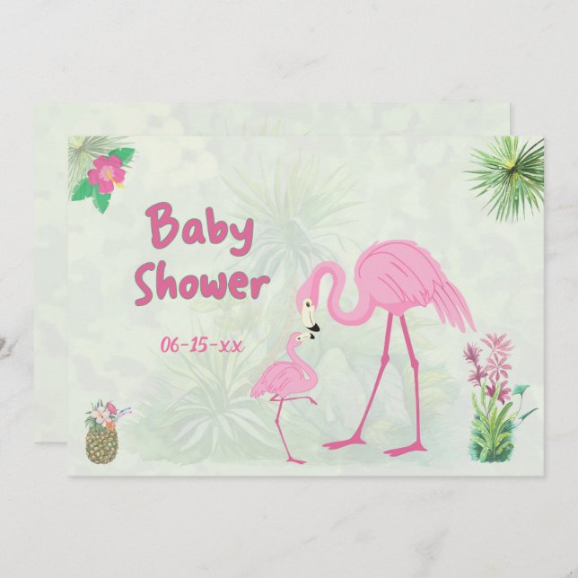 Flamingo Mother & Offspring Baby Shower Invitation (Front/Back)