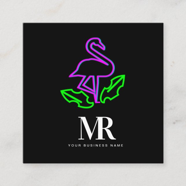 Flamingo Neon Lighting Business Branding Square Business Card (Front)