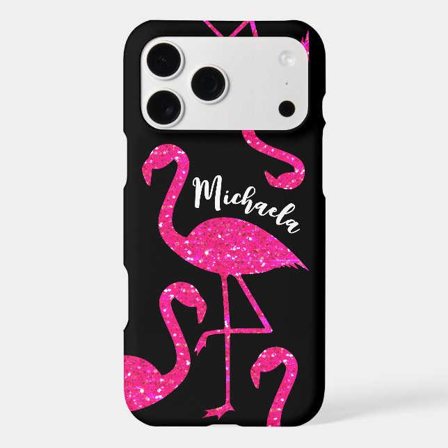 Flamingo neon pink glitter sparkles Personalise (Back)