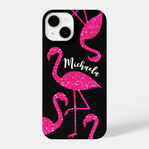 Flamingo neon pink glitter sparkles Personalise iPhone 14 Case