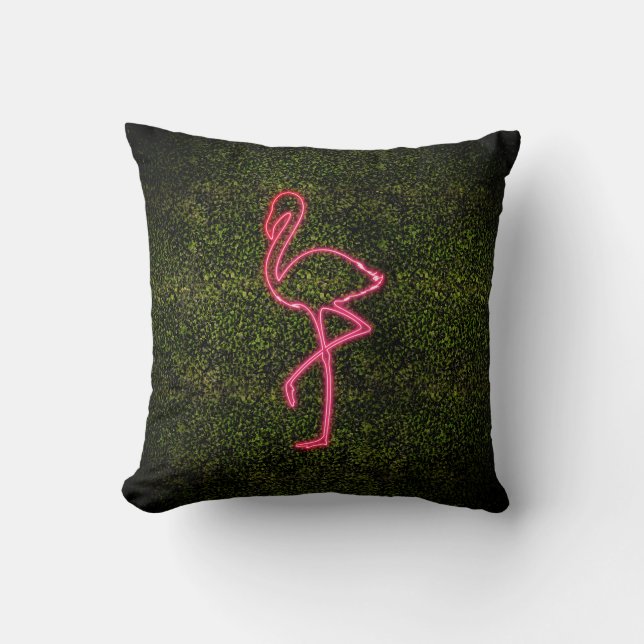 Flamingo Neon Sign Boxwood Cushion (Front)
