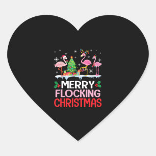 Flamingo Noel Hats Dancing On Snow Merry Flocking Heart Sticker