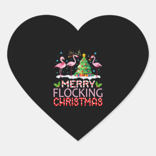 Flamingo Noel Hats Dancing On Snow Merry Flocking Heart Sticker