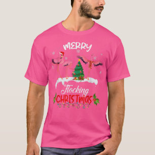 Flamingo Noel Hats Dancing On Snow Merry Flocking T-Shirt